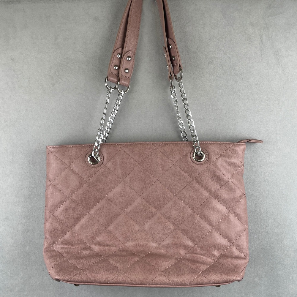 Dusty Rose Pink Quilted Tote Bag Silver Chain Strap Diamond Stitch Shoulder Bag
